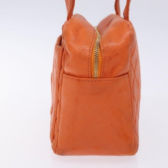 CHANEL Matelasse Hand Bag Lamb Skin Orange Gold CC Auth 133092 - Picture 5 of 16